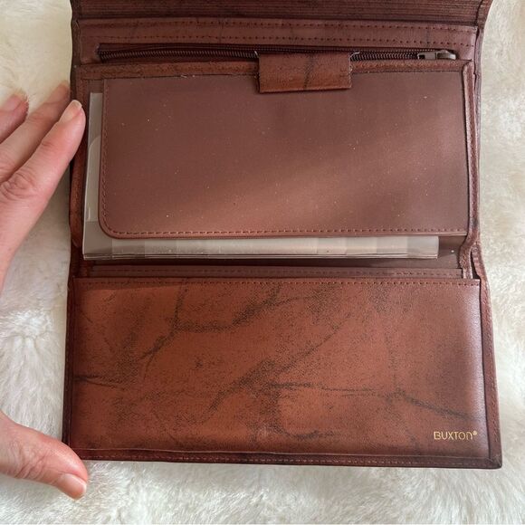 Vintage Buxton Leather Wallet Floral Embossed Top Grain Cowhide Marbled Brown - Picture 4 of 14